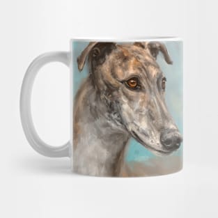 Painting of a Brown Greyhound on Bluish Background Mug